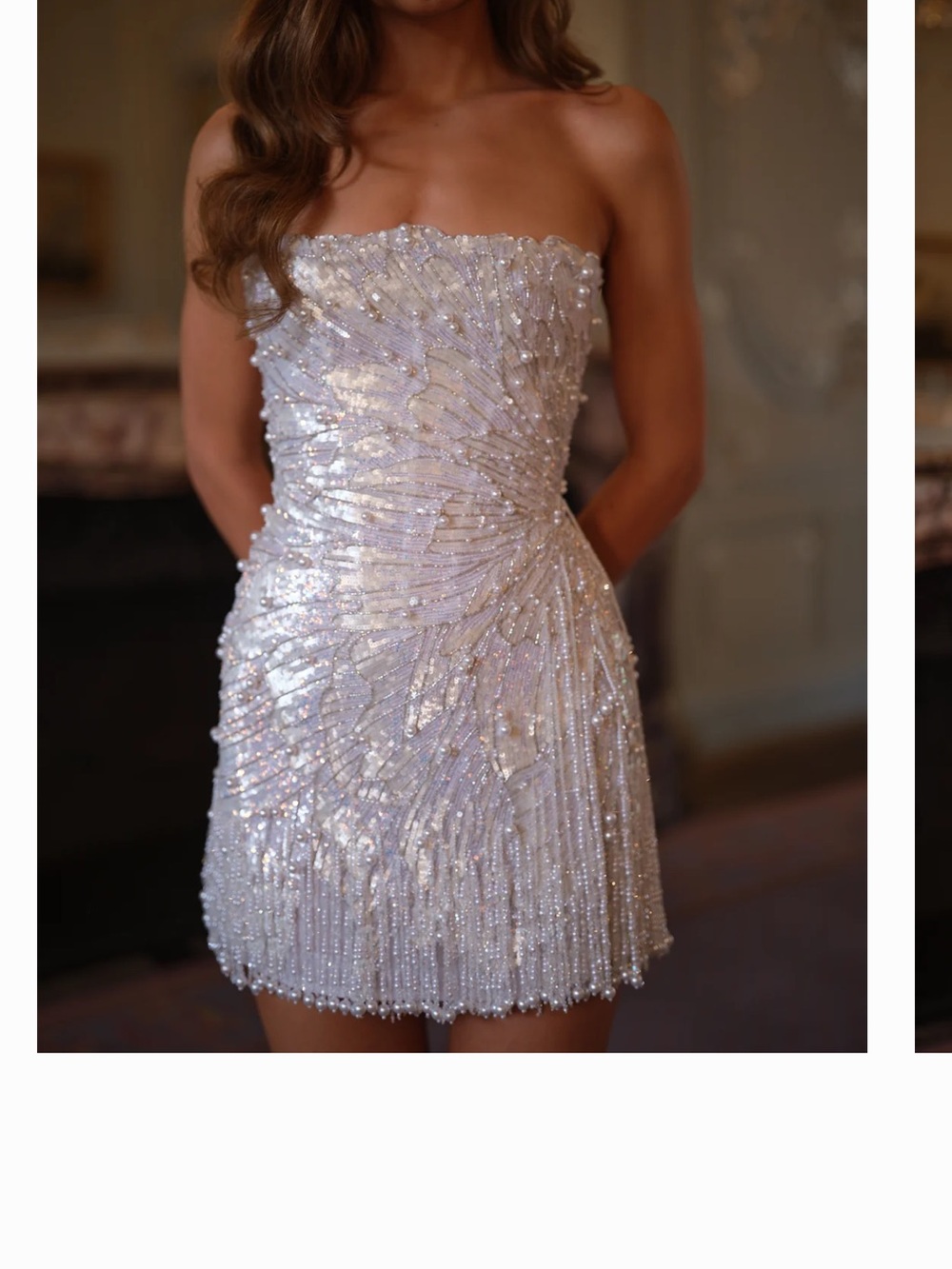 Strapless Iridescent Sequin Mini Dress - White
